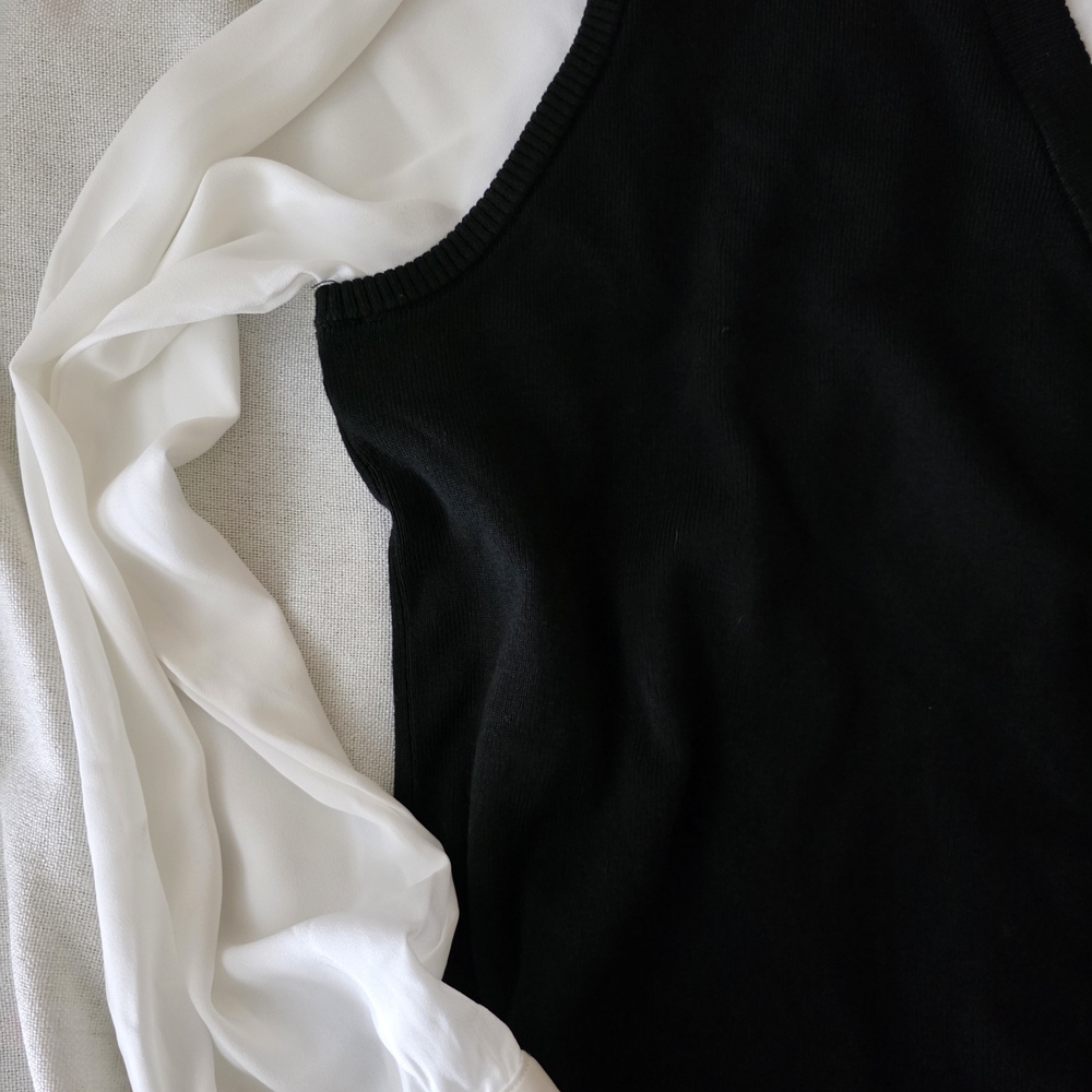 Adrianna Papell Black Button Down Sweater Vest Long Sheer Sleeves Classy Size L - Picture 5 of 14